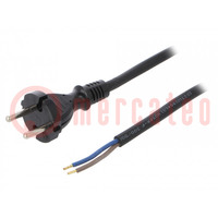 Cable; 2x1.5mm2; CEE 7/17 (C) plug,wires; rubber; 3m; black; 16A