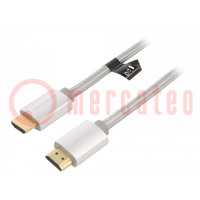 Cable; HDMI 2.0; HDMI plug,both sides; PVC; textile; 2m; silver