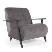 Meghan fauteuil in grijze chenille en hout met wengé afwerking