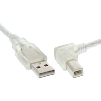 InLine USB 2.0 Kabel, A an B, rechts abgewinkelt, transparent, 0,3m