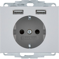 Berker 48037003 Steckdose Type F + 2 x USB A Aluminium