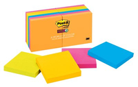 Post-It Super Sticky Notes, 3 in x 3 in, Rio de Janeiro Collection, 12 Pads/Pack zelfklevend notitiepapier Blauw, Oranje, Roze, Geel 90 vel Zelfplakkend