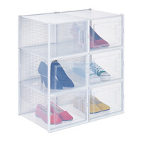 Relaxdays Schuhboxen 6er Pack, mit Tür, Schuhorganizer, stapelbar, Schuhe bis Größe 48, Lüftungsschlitze, transparent