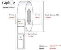 Label 100x57, Core 25, Diameter 103 mm. Thermal print. Uncoated. Permanent. 1000 labels per roll. 18 rolls per box.Printer Labels