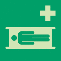 Sicherheitskennzeichnung - Krankentrage, Grün, 15 x 15 cm, Folie, Seton, Weiß