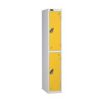 Probe keyless coloured lockers with combination lock, white body, 2 yellow doors, 460mm