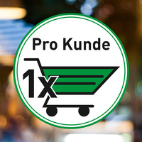 Sticker / Information Sign / Window Film for Purchasing Restrictions "Pro Kunde 1x Einkaufskorb" | shopping trolley green
