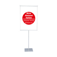 Banner Display / Poster Display / Banner Stand "KN", with Poster „Bitte Abstand halten“