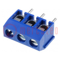 PCB terminal block; angled 90°; 5mm; ways: 3; on PCBs; 1.5mm2; blue