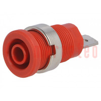Socket; 4mm banana; 24A; red; nickel plated; on panel,screw; 34mm