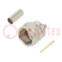 Plug; F; male; straight; 75Ω; soldering,crimped; for cable; PTFE