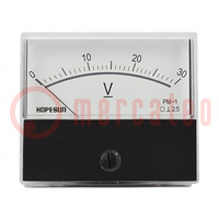 Voltímetro; para panel; 0÷30V; Clase: 2,5; 70x60mm