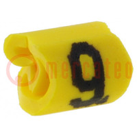 Markeringen; Aanduiding: 9; 1÷3mm; PVC; geel; -65÷105°C; doorsteek