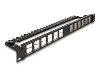 Delock 19" Keystone Patchpanel 24 Port gewinkelt mit Entlastungsschiene schwarz