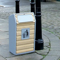 Timber Fronted Single Litter Bin - 105 Litre - Smooth Finish painted in Blue Hammerite - Light Oak