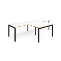 Adapt double straight desks 3200mm x 800mm with 800mm return desks - black frame, white with oak edge top