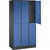 Armario guardarropa de acero de dos pisos INTRO, A x P 920 x 500 mm, 6 compartimentos, cuerpo gris negruzco, puertas en azul genciana.