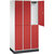 Armario guardarropa de acero de dos pisos INTRO, A x P 920 x 500 mm, 6 compartimentos, cuerpo blanco puro, puertas en rojo vivo.