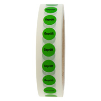 Qualitätssicherung Etiketten, Ø 12,5 mm, Geprüft, 1.000 Etiketten, Polyesteretiketten schwarz grün, permanent
