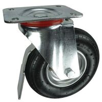Pneumatic tyred swivel castor with total-stop brake, steel centre