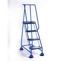 Mobile platform steps with cup feet and full handrail 4 tread in blue