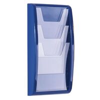 Wall mounted coloured leaflet dispensers - 3 x A4 pockets, blue