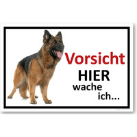 Vorsicht Hier Wache Ich... Deutscher Schäferhund, Hundeaufkleber, 20 x 13.3 cm, aus Premium-Aufkleber blasenfrei, mit UV-Schutz