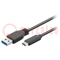 Cavo; USB 3.0; USB A spina,USB C spina; 0,5m; nero
