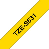 BROTHER szalag TZe-S631, Sárga alapon Fekete, Erős tapadású, 12mm 0.47", 8 méter