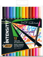 Fasermaler BIC® Intensity® Dual Brush, farbig sortiert, Blister à 12 Stück