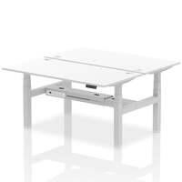 Air Back-to-Back 1600 x 800mm Height Adjustable 2 Person Office Bench Desk White Top with Cable Ports Silver Frame