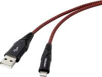 TOOLCRAFT USB kábel USB 2.0 USB-A dugó, Apple Lightning dugó 1.00 m Fekete-piros Extrém masszív fonatos árnyékolás TO-6899490
