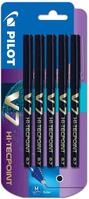 Pilot V7 Hi-Tecpoint Liquid Ink Rollerball Pen 0.7mm Tip 0.5mm Line Black (Pack 5)