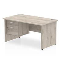 Dynamic Impulse 1400 x 800mm Straight Desk Grey Oak Top Panel End Leg with 1 x 2 Drawer Fixed Pedestal I003451
