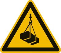 Warnschild, Warnung vor schwebender Last, Folie, Seitenlänge 300 mm, DIN EN ISO