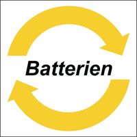 System-Wertstoffkennzeichnung - Batterien, Weiß/Gelb, 10 x 10 cm, PVC-Folie
