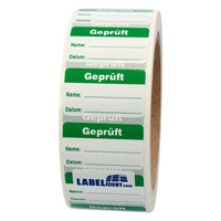 Qualitätssicherung Etiketten, 38 x 23 mm, Geprüft, 1.000 Etiketten, Polyethylen grün weiß, ablösbar