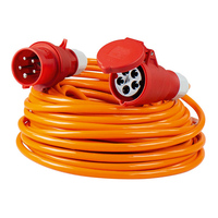 AS SCHWABE CEE Starkstromverlängerungskabel mit Phasenwendestecker & CEE-Kupplung (400V | 32A | 5-polig | 6h | IP44 | H07BQ-F 5G4 | 25m Kabel) - in orange