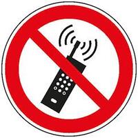 Znak zakazu, foliowy „Zakaz korzystania z telefonów komórkowych”, średnica 200mm