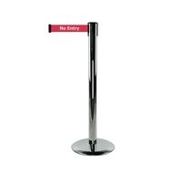 Tensator® Advance retractable barrier system with text webbing - Polished chrome post with No entry message