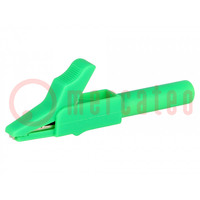 Crocodile clip; 15A; green; Grip capac: max.12mm; Socket size: 4mm