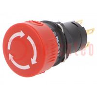Switch: emergency stop; 16mm; Stabl.pos: 2; NC + NO; red; none; IP65