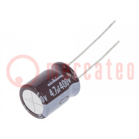 Kondenzátor: elektrolit; THT; 4,7uF; 400VDC; Ø10x12,5mm; ±20%