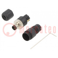 Connector: M8; male; PIN: 3; straight; for cable; plug; 3A; IP65; 60V