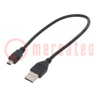 Kábel; USB 2.0; USB A dugó,USB B mini dugó; aranyozott; 0,3m