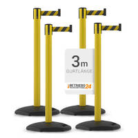Sparset 4x Gurtpfosten für den Außenbereich Kunststoffpfosten in verschiedenen Farben Höhe: 92,5 cm, Gurtlänge: 3,0 m, Version: 01 - gelb, Gurtband gelb/schwarz