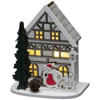 KONSTSMIDE 3277-210 FIGURINE EN BOIS MAISON AVEC PÈRE-NOËL BLANC CHAUD LED BLANC CHAUD MINUTEUR, AVEC INTERRUPTEUR