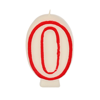 Zahlenkerze 7,3 cm weiss "0" mit rotem Rand von PAPSTAR Zahlenkerze "0", Höhe: