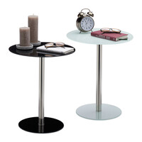 Relaxdays Runder Beistelltisch aus Glas und Edelstahl, dekorativer Loungetisch, HxBxT: 53 x 43 x 43 cm, Weiß