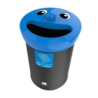 Novelty Smiley Face Recycling Bin - 62 Litre - White Lid with General Waste Label